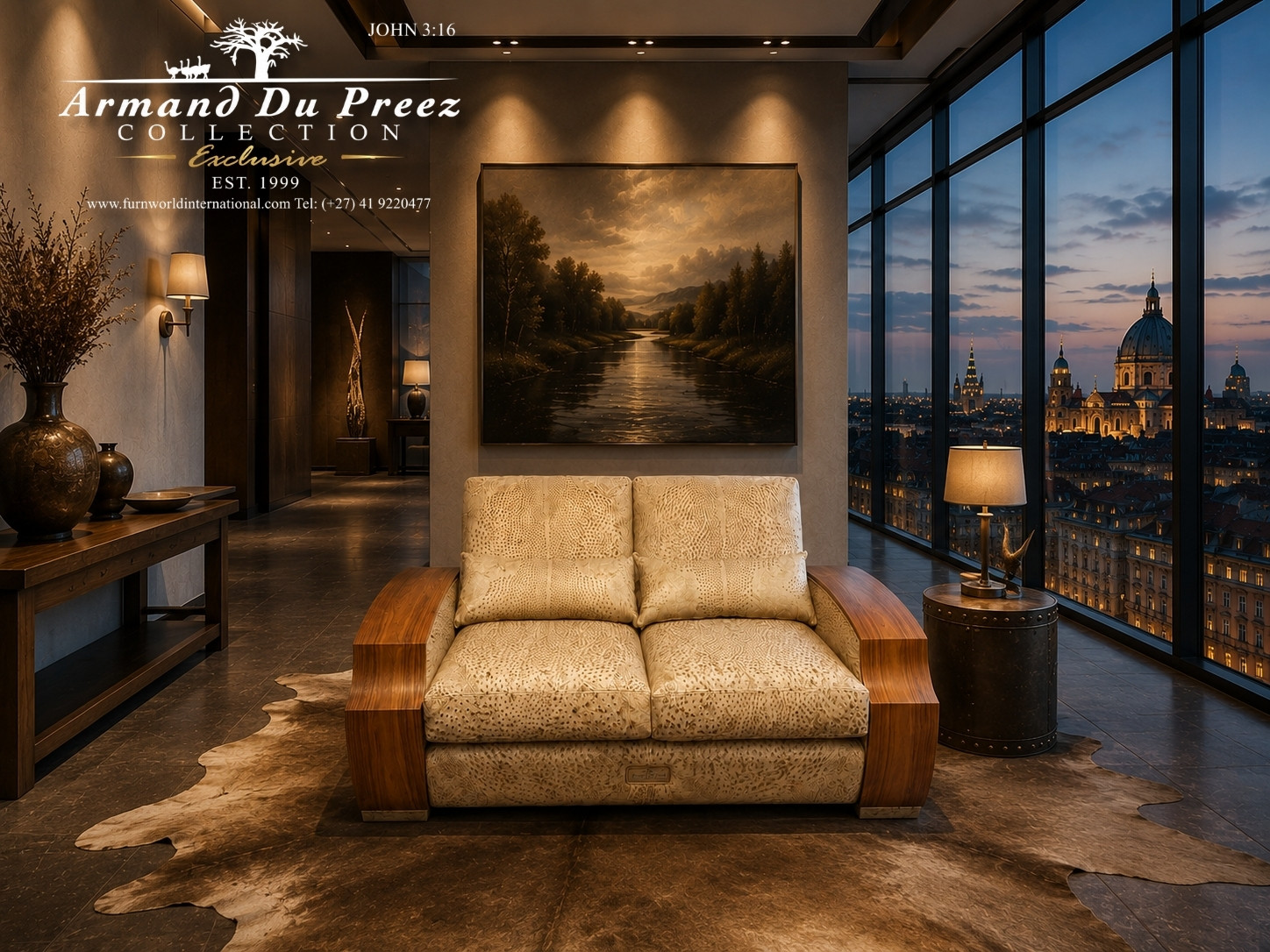 Armand du Preez-Ostrich Couch-Walnut Arms